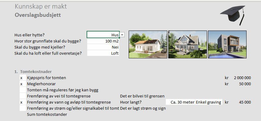 Gratis budsjett for bygging av hus